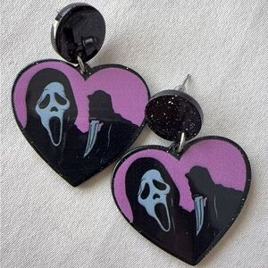 Heart-Shaped Pink and Black Earrings